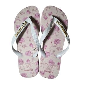 Havaianas X LoveShackFancy Slim Square Logo Flip Flop In Stirling Dusk 11/12 NWT